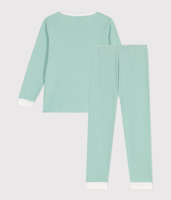 Children's stripy cotton pyjamas ALOEVERA green/MARSHMALLOW white