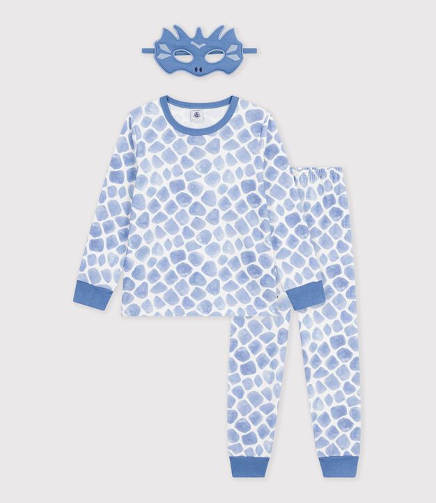 Children's cotton dragon costume pyjamas blue/blue