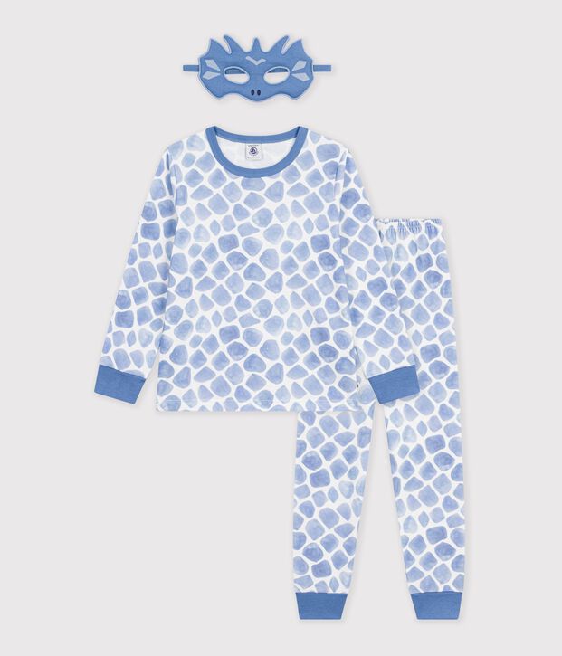 Children's cotton dragon costume pyjamas blue/blue