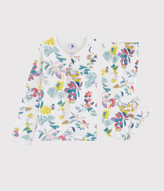 Girls' Jungle Print Tubular Knit Pyjamas MARSHMALLOW white/MULTICO white