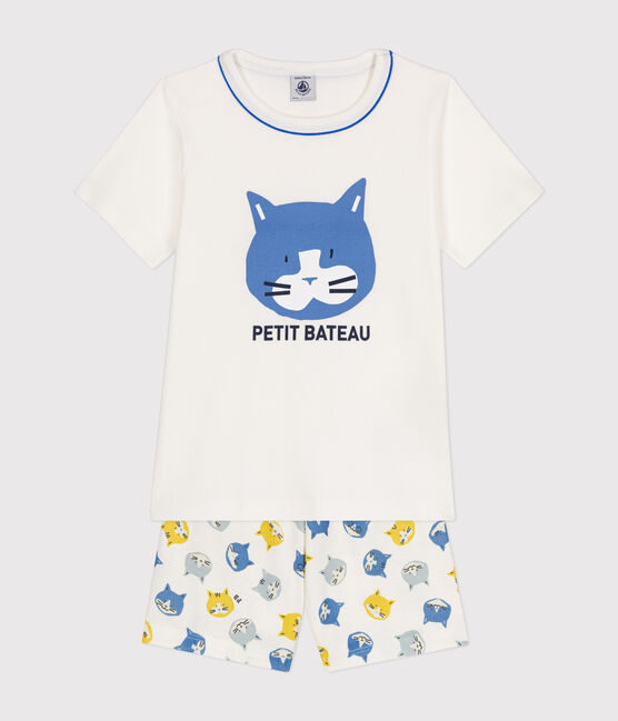 Children's Short Cotton Pyjamas MARSHMALLOW white/MULTICO white
