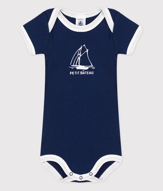 Babies' Short-Sleeved Bodysuit MEDIEVAL blue/ECUME white