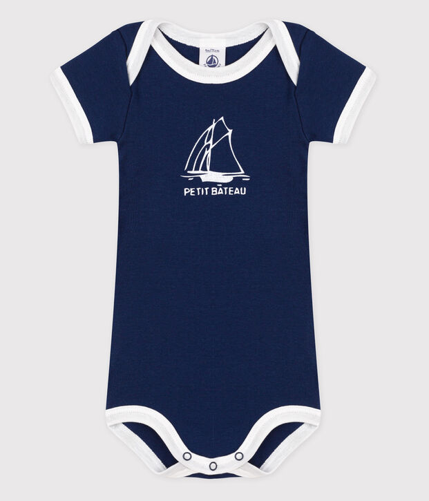 Babies' Short-Sleeved Bodysuit blue/white