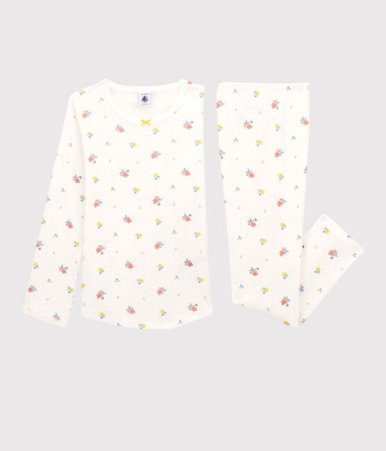 Girls' Floral Cotton Pyjamas MARSHMALLOW white/MULTICO white