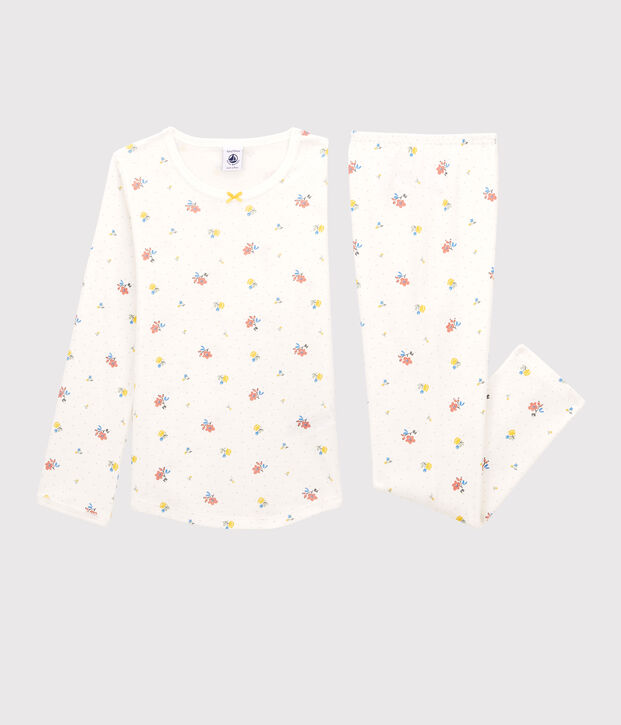 Girls' Floral Cotton Pyjamas white/multicolor