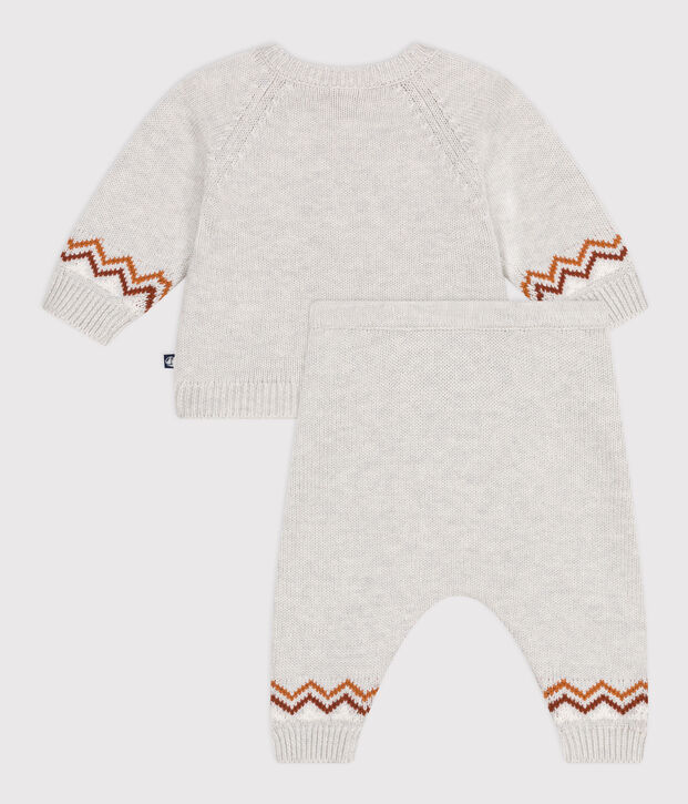 Babies' two-piece knitted outfit with a &lsquo;P'tit C&oelig;ur&rsquo; print beige/multicolor