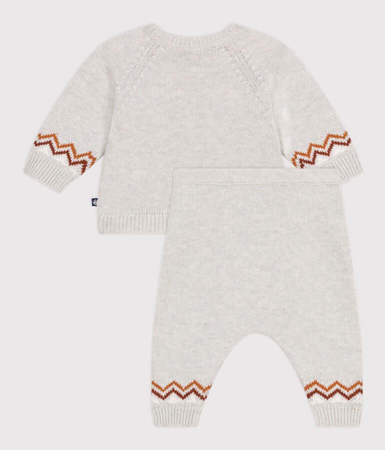 Babies' two-piece knitted outfit with a &lsquo;P'tit C&oelig;ur&rsquo; print beige/multicolor
