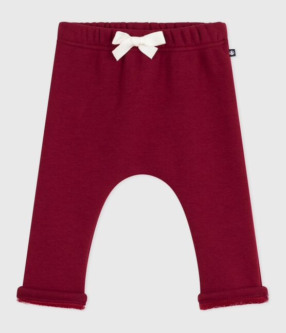 Babies' soft, warm plain cotton trousers AMARANTE
