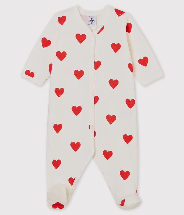 Baby Red Heart Fleece Sleepsuit white/red