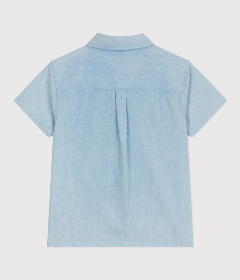 Children's short-sleeved cotton shirt BLEU CLAIR blue