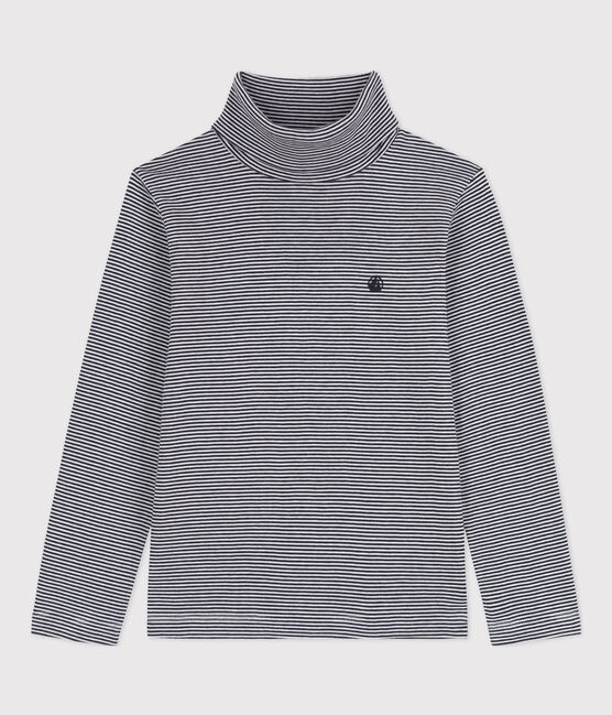 Children's Unisex Stripy Cotton Polo Neck SMOKING blue/MARSHMALLOW white