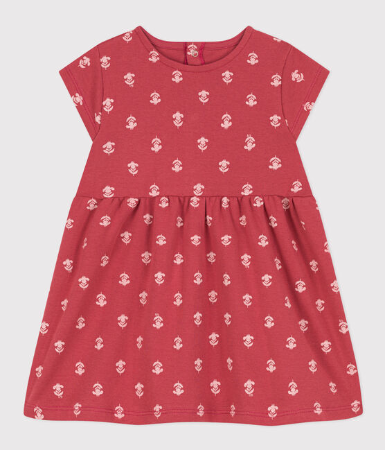 Babies' Short-Sleeved Patterned Cotton Dress PAPI pink/AVALANCHE beige