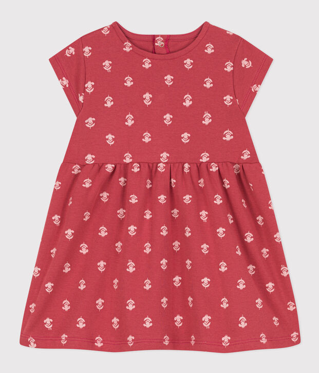 Babies' Short-Sleeved Patterned Cotton Dress pink/ecru
