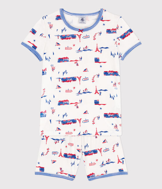 Girls' Paris Themed Cotton Short Pyjamas MARSHMALLOW white/MULTICO white