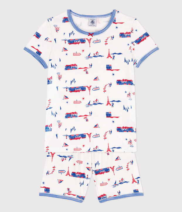 Girls' Paris Themed Cotton Short Pyjamas white/multicolor