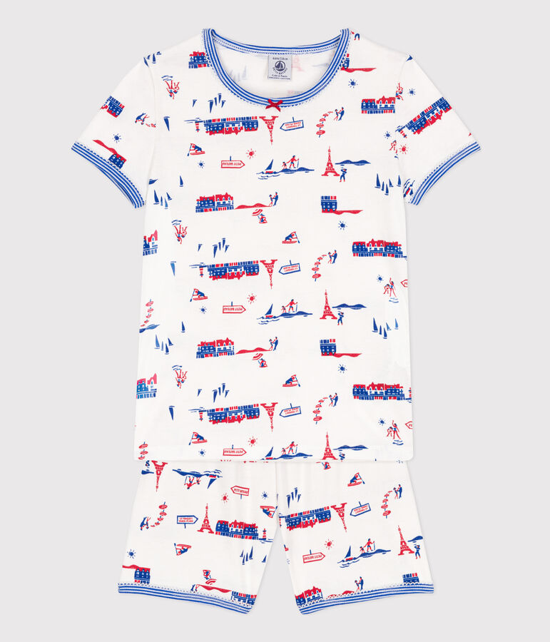 Girls' Paris Themed Cotton Short Pyjamas white/multicolor