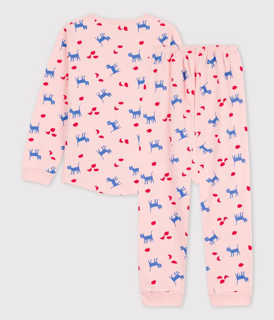 Girls' Cat Print Cotton Pyjamas MINOIS pink/MULTICO white