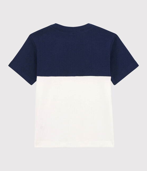 Boys' Short-Sleeved Cotton T-Shirt MEDIEVAL blue/MARSHMALLOW white