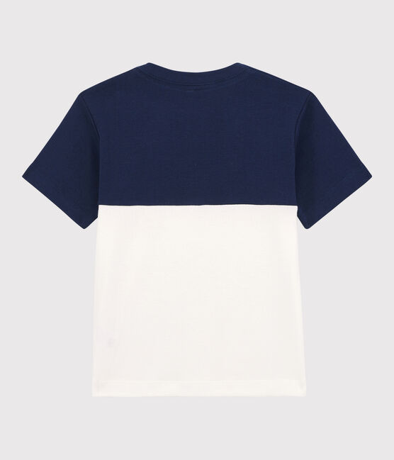 Boys' Short-Sleeved Cotton T-Shirt MEDIEVAL blue/MARSHMALLOW white