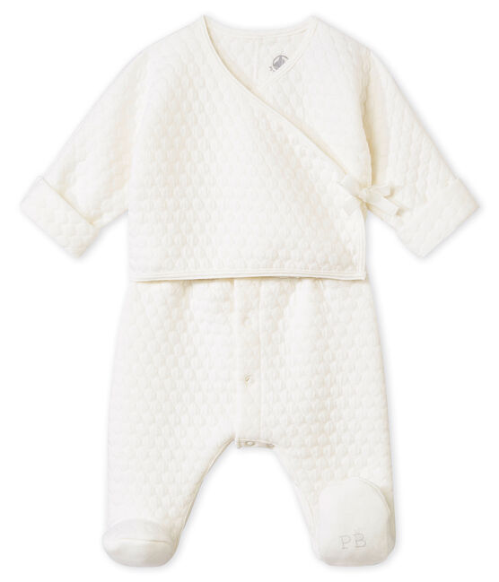 Two-in-one sleepsuit in a quilted tubic MARSHMALLOW white