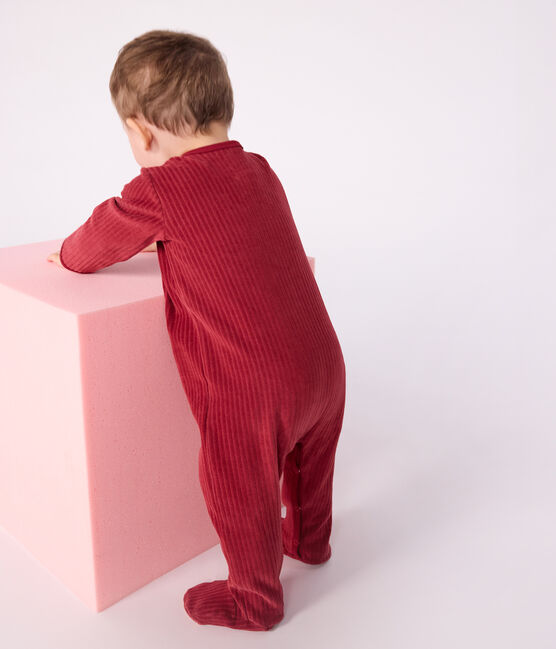 Babies' plain velour pyjama suit TERKUIT red
