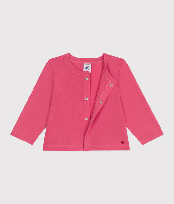 Babies' plain cotton cardigan PEONIA pink