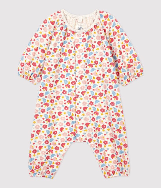 Babies' Floral Wool and Organic Cotton Jumpsuit MONTELIMAR beige/MULTICO white