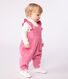 Babies' dungarees in plain corduroy with ruffles and long legs
