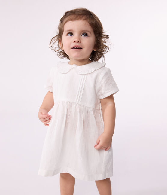 Babies' white cotton dress and bloomers with pretty openwork details ECUME white