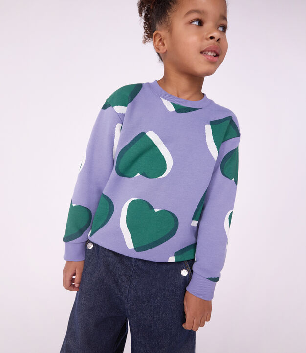 Children's cotton sweatshirt printed with hearts purple/multicolor