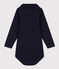 Babies' Long-Sleeved Cotton Bodysuit With Polo Shirt Collar SMOKING blue