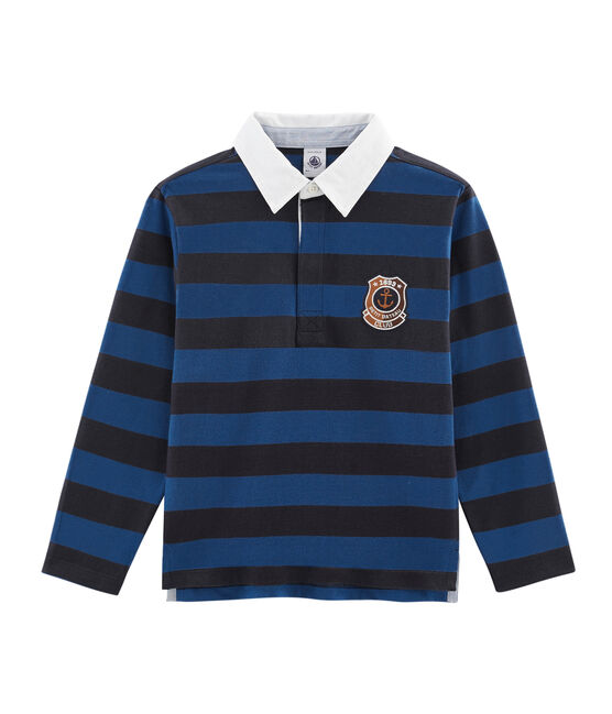 Boys' Striped Rugby Polo Shirt SMOKING blue/LIMOGES blue