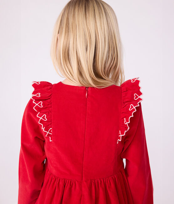 Children's long-sleeved plain corduroy dress TERKUIT red