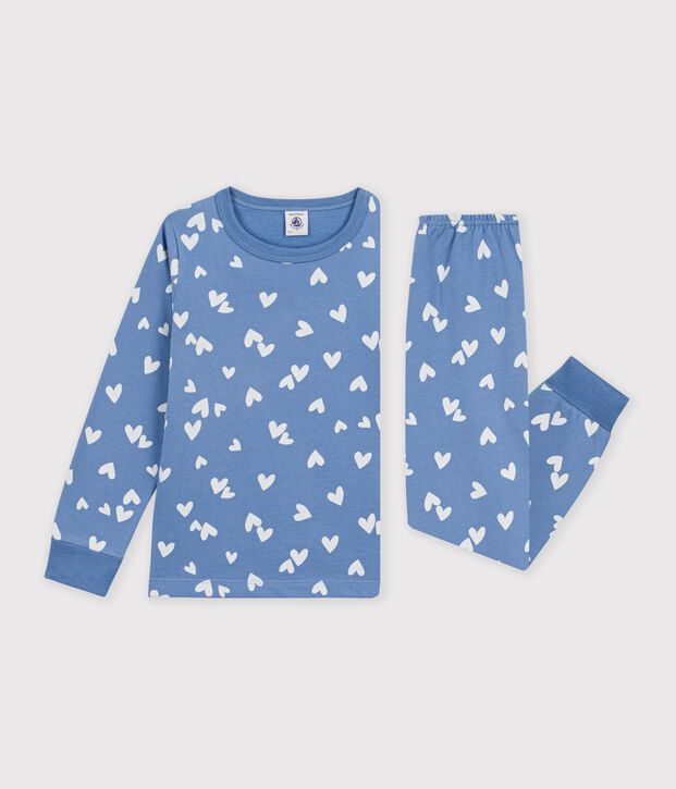 Children's fleece pyjamas with hearts blue/white