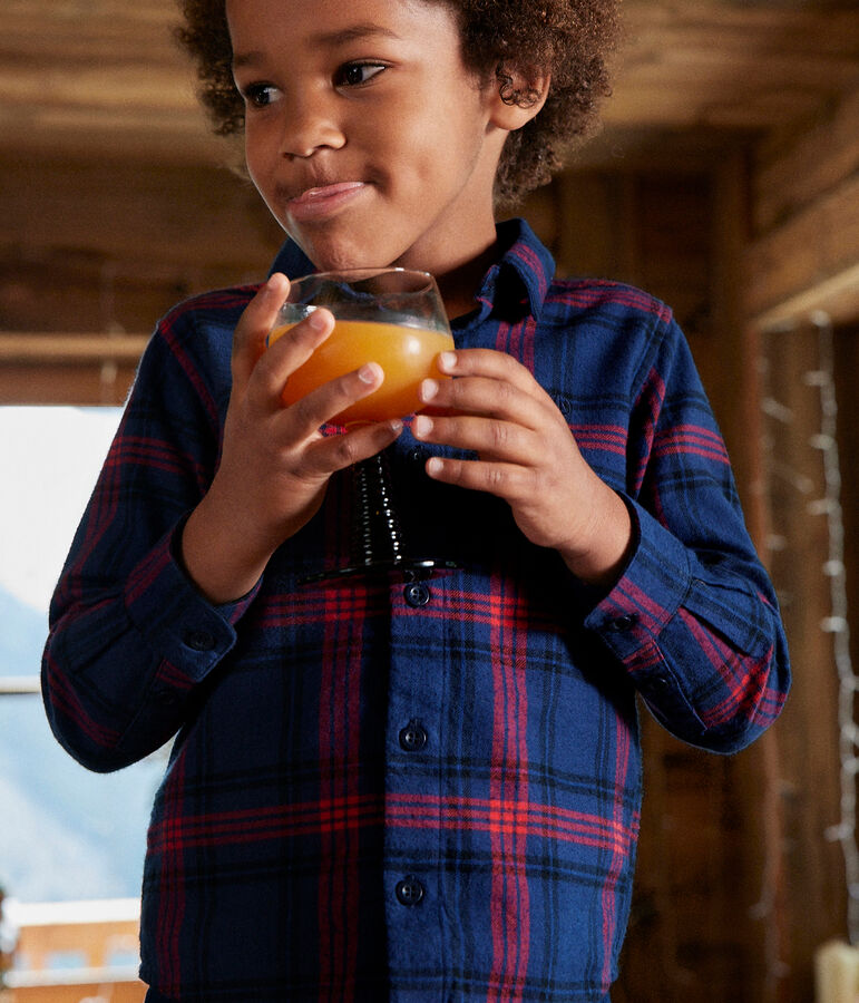 Boys' checked cotton flannel shirt blue/multicolor