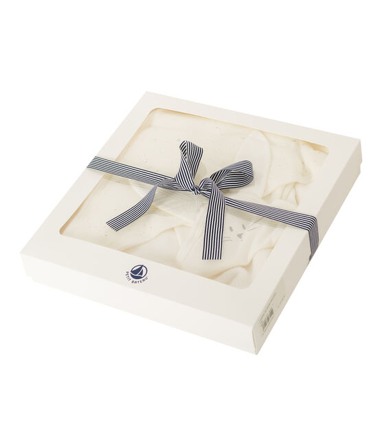 Babies' Square Bath Towel & Comforter in Terry and Tube Knit MARSHMALLOW white/MULTICO white