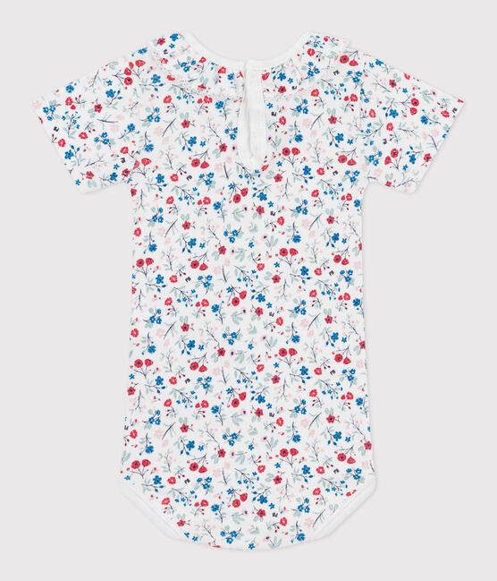 Babies' short-sleeved floral print cotton body MARSHMALLOW white/MULTICO white