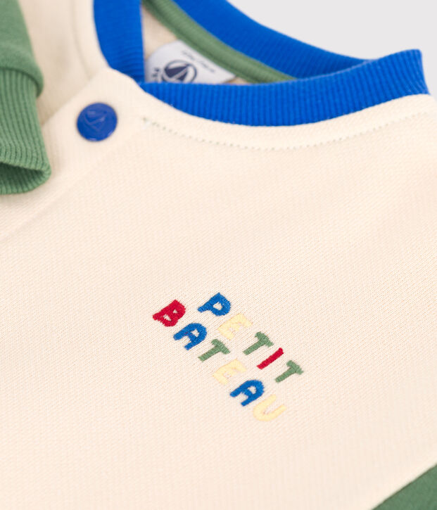 Babies' varsity-style jacket in colourblock cotton Ecru/green