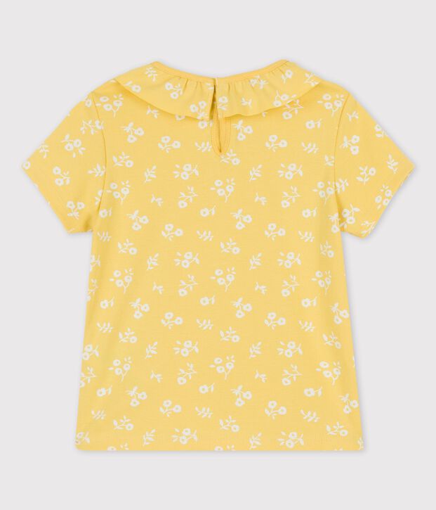 Girls' Short-Sleeved Cotton T-Shirt yellow/white