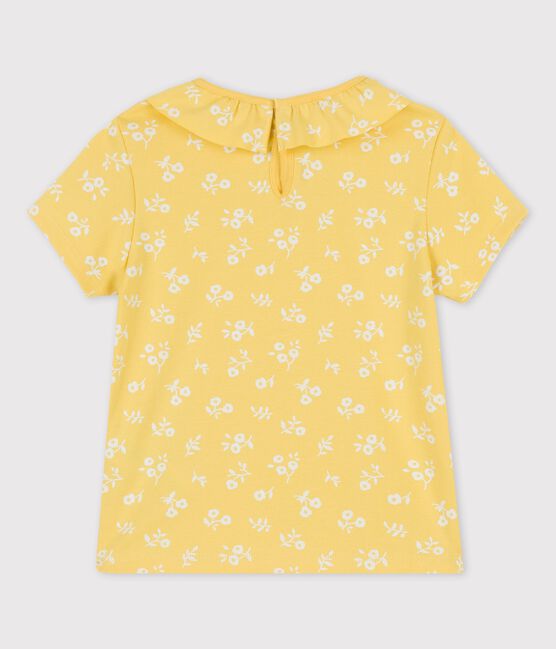 Girls' Short-Sleeved Cotton T-Shirt ORGE yellow/MARSHMALLOW white