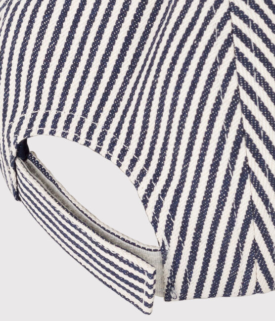 Babies' Fabric Petit Bateau Family Cap MEDIEVAL blue/MARSHMALLOW white