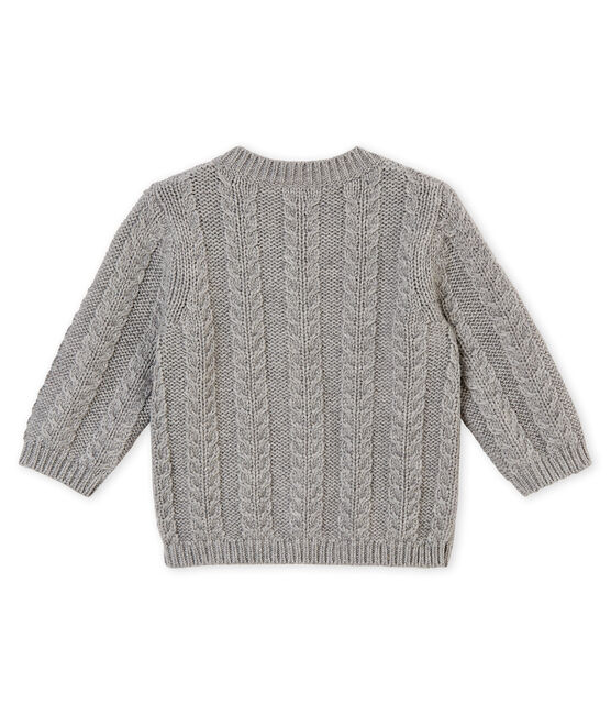 Mixed baby's wool and cotton cable knit cardigan SUBWAY CHINE grey