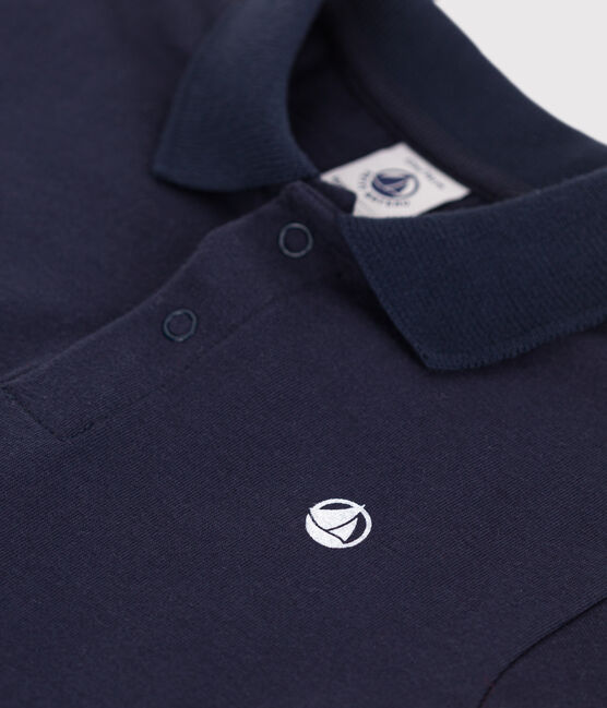 Babies' short-sleeved plain cotton polo shirt SMOKING blue