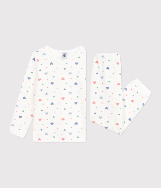 Children's heart-print velour pyjamas MARSHMALLOW white/MULTICO white