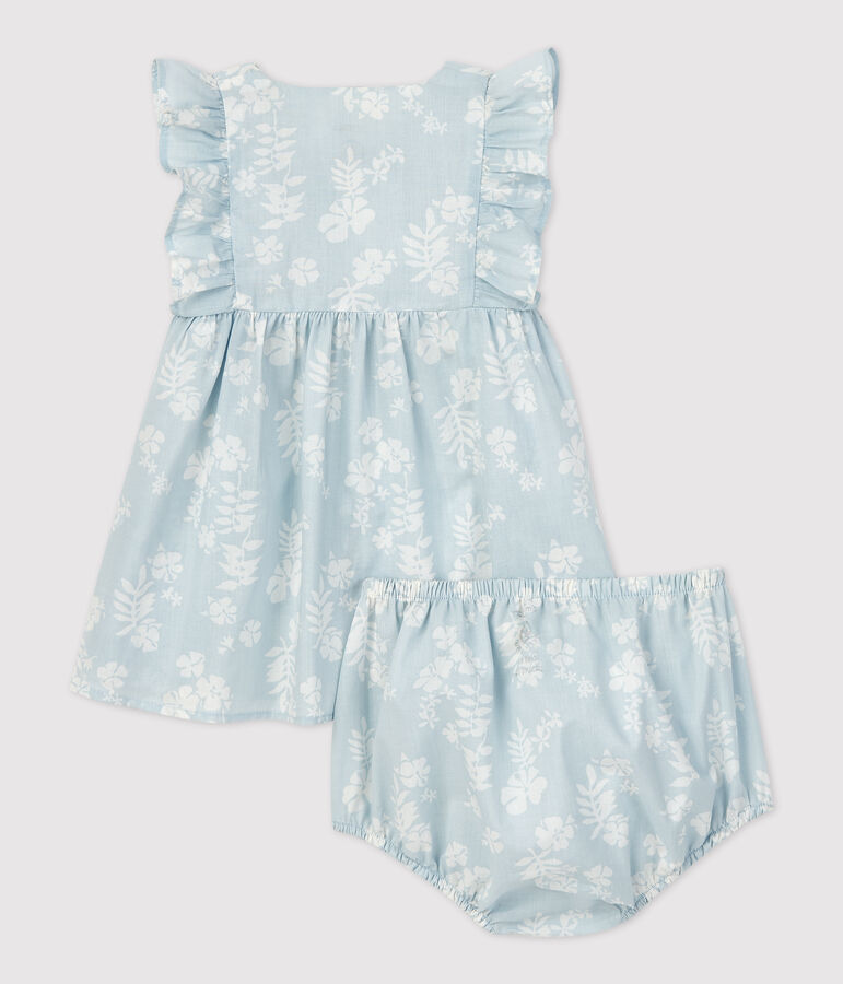 Babies' Organic Poplin Hawaii Print Dress with Bloomers blue/white