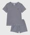 Children's short stripy cotton pyjamas SMOKING blue/MARSHMALLOW white