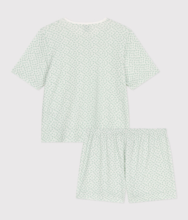 Women's short floral cotton pyjamas white/green