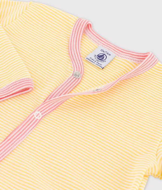 Babies' Stripy Organic Cotton Sleepsuit ORGE yellow/MARSHMALLOW white