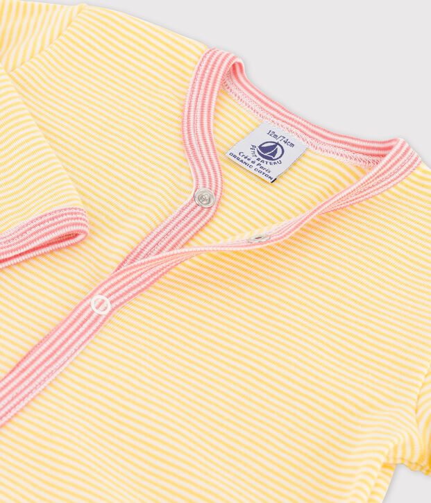 Babies' Stripy Organic Cotton Sleepsuit yellow/white