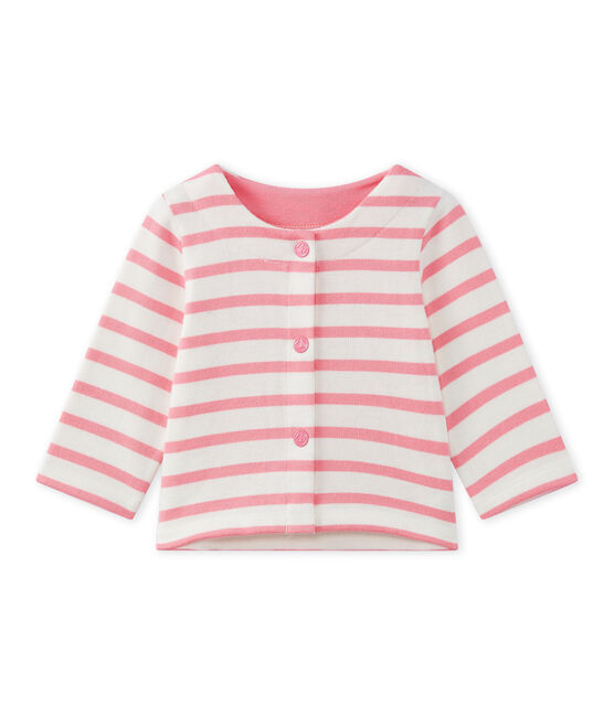 Baby girl's striped cardigan MARSHMALLOW white/PETAL pink